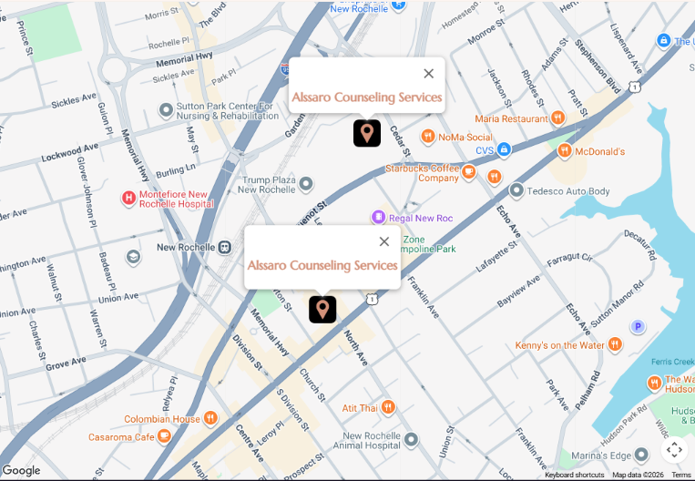 Map to Alssaro Counseling Services in New Rochelle, NY